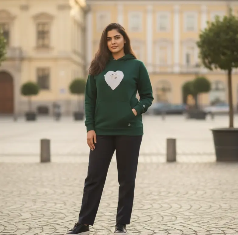 Women Casual Fleece Hoodie | Heart Graphic Print | Warm Winterwear (Small)