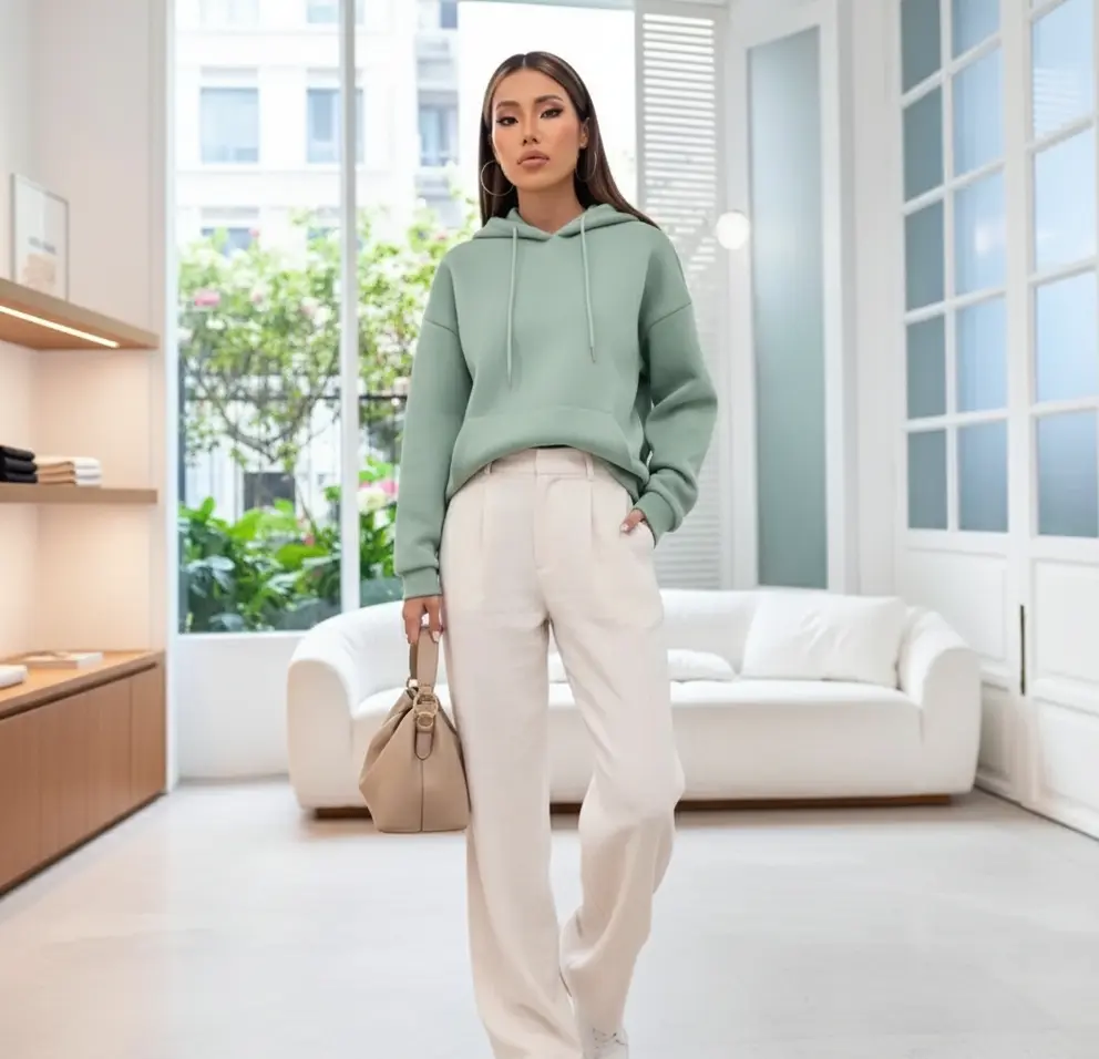 Colorblock Letter Graphic Kangaroo Pocket Drawstring Hoodie Womens (Small)